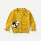 Shein Toddler Girls Frill Trim Bee Pattern Cardigan