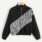 Shein Zebra Print Quarter Zip Corduroy Sweatshirt