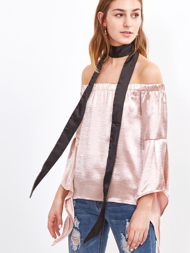 Shein Black Satin Long Skinny Scarf