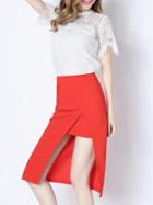 Shein Red Beading Lace Top With Split Skirt