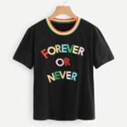 Shein Contrast Striped Letter Applique Tee