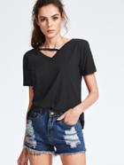 Shein Black Strappy V Neck Short Sleeve T-shirt