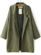 Shein Army Green Lapel Pockets Loose Trench Coat