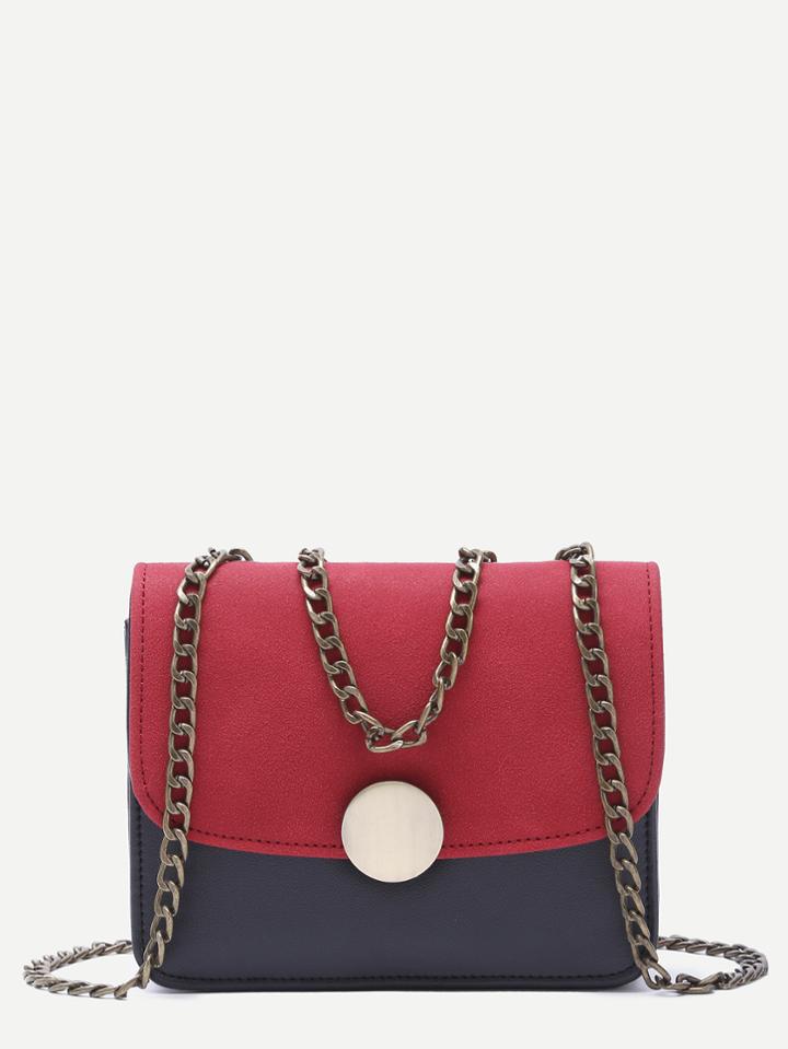 Shein Red Contrast Boxy Shoulder Bag With Chain Strap
