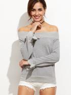 Shein Heather Grey Off The Shoulder Tie Sleeve Sweatshirt
