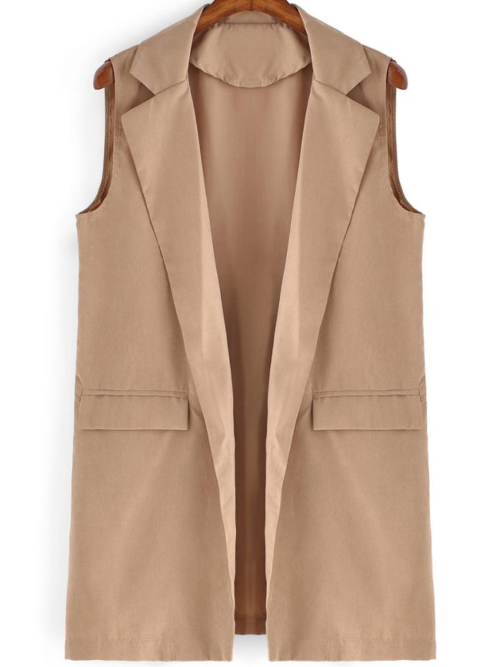 Shein Khaki Lapel Sleeveless Casual Blazer