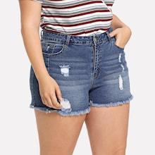 Shein Plus Rips Detail Frayed Denim Shorts
