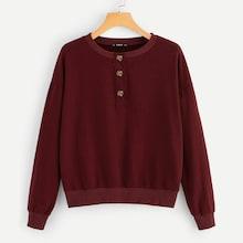 Shein Drop Shoulder Button Front Pullover