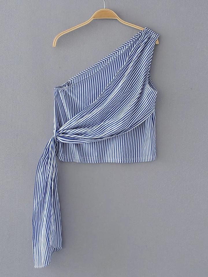Shein Oblique Shoulder Vertical Striped Top