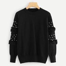 Shein Beaded Decoration Solid Sweater