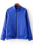 Shein Royal Blue Stand Collar Elastic Cuff Plain Jacket