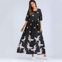 Shein Crane And Flower Print Dress