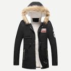 Shein Men Shearling Lined Patched Hooded Coat