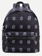 Shein Black Paisley Print Star Studded Canvas Backpack