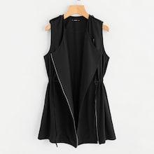 Shein Drawstring Waist Zipper Up Vest Coat