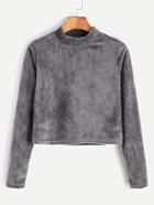 Shein Grey Corduroy High Neck Crop T-shirt