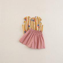 Shein Girls Block-stripe Blouse With Skort