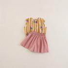Shein Girls Block-stripe Blouse With Skort
