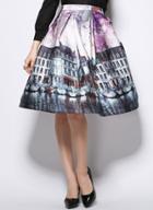 Shein Purple Building Print Flare Skirt