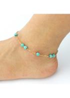 Rosewe Gold Metal Chain Blue Stone Design Anklet