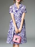 Shein Blue Lapel Pocktes A-line Dress