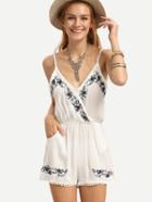 Shein White Spaghetti Strap Embroidered Romper