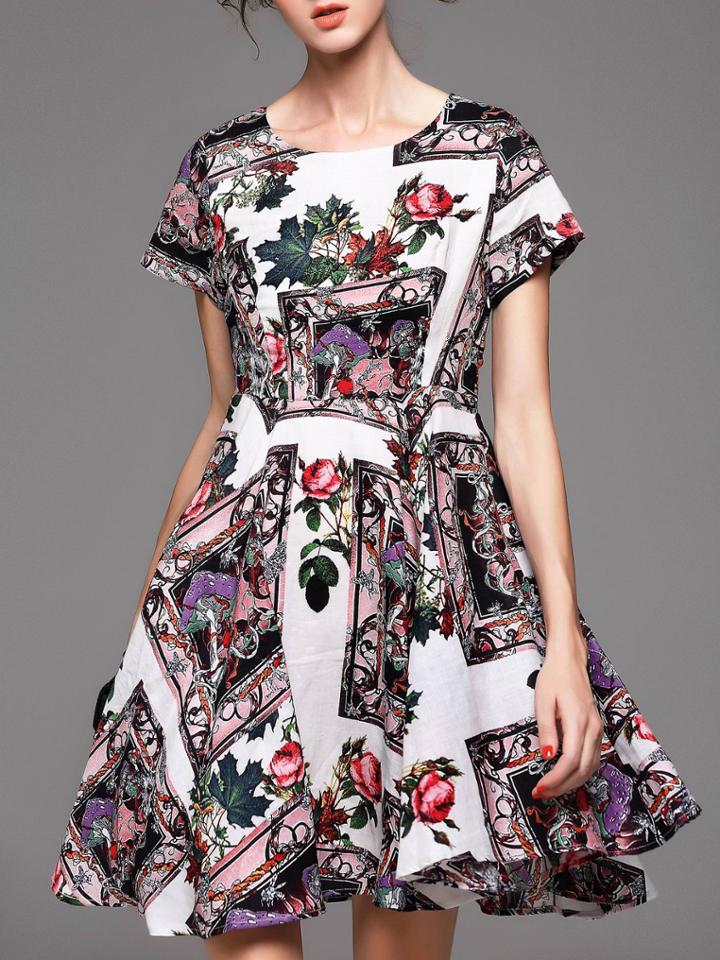 Shein White Vintage Print A-line Dress