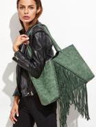 Shein Green Faux Leather Fringe Tassel Shoulder Bag Set