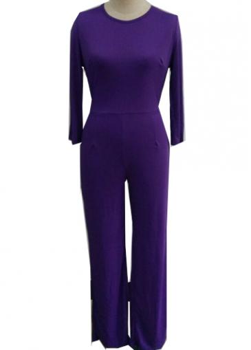 Rosewe Purple Ankle Length Open Back Jumpsuit