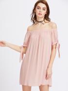 Shein Split Self Tie Sleeve Crinkle Off Shoulder Dress