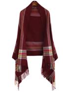 Shein Red Tone Colored Stripe Long Fringe Shawl Scarf