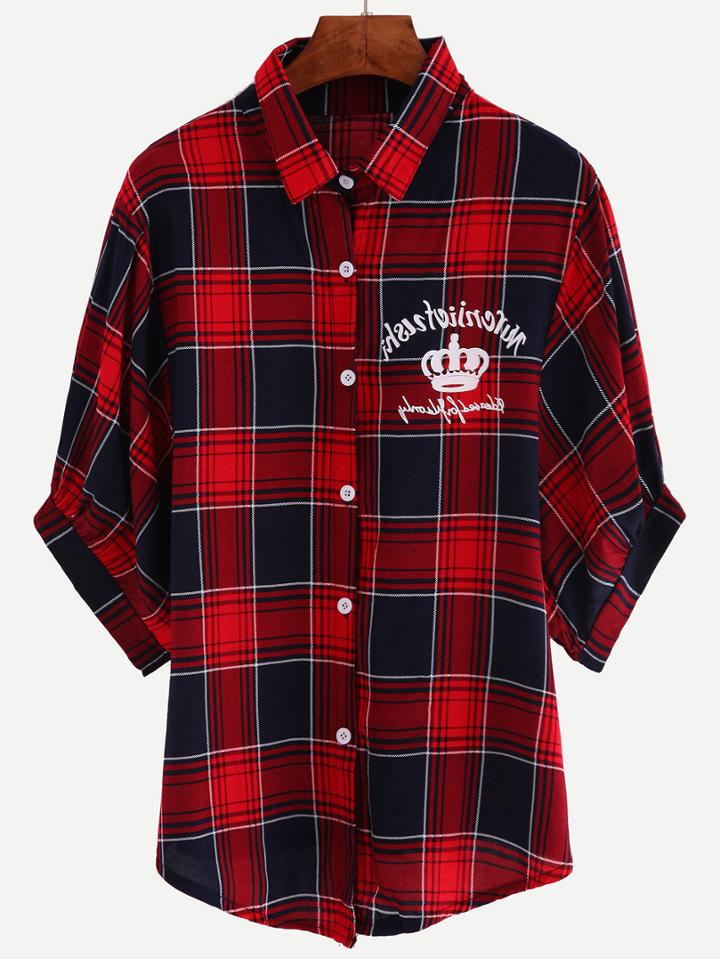 Shein Plaid Crown Print Blouse