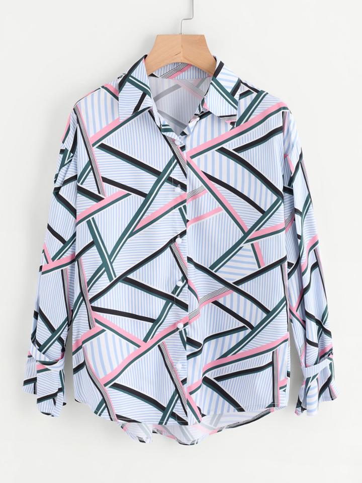 Shein Abstract Stripe Print Shirt