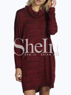 Shein Burgundy Long Sleeve Turtleneck Casual Dress
