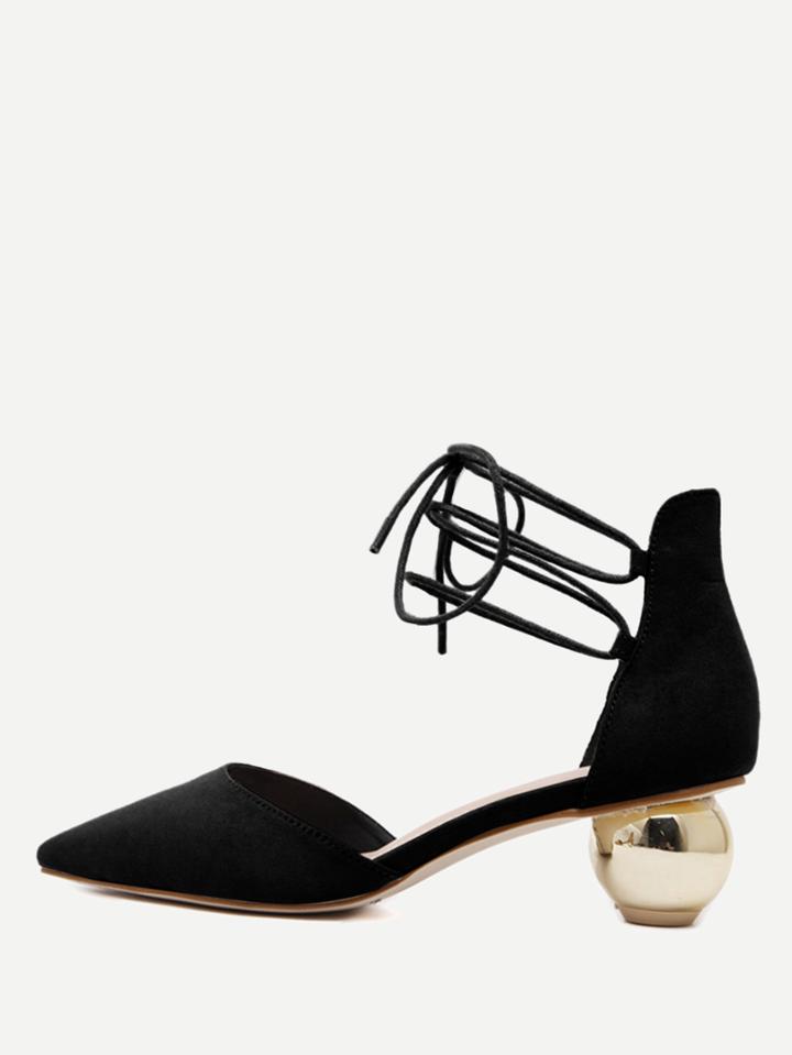 Shein Black Faux Suede Strappy Metallic Round Bottom Heels