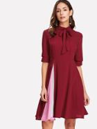 Shein Tie Neck Cut And Sew Shirt Dress