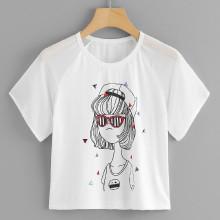 Shein Girl Print Raglan Sleeve Tee