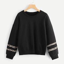 Shein Contrast Collar Leopard Print Sweatshirt
