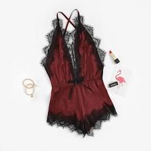 Shein Backless Criss Cross Lace Trim Romper Bodysuit