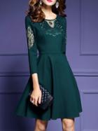 Shein Green Contrast Gauze Embroidered A-line Dress
