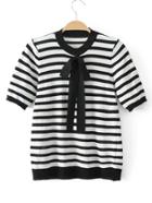 Shein Contrast Striped Knitwear With Bow Tie Detail