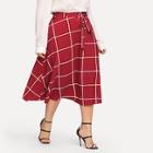 Shein Plus Self Belted Plaid Flare Skirt