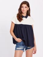 Shein Two Tone Keyhole Bow Back Smock Top
