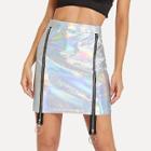 Shein O-ring Zip Up Metallic Skirt