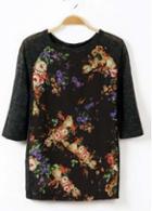 Rosewe Daily Round Neck Flower Print T Shirt For Autumn