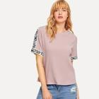 Shein Lettering Tape Detail Ribbed T-shirt