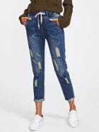 Shein Destructed Tape Detail Cuffed Jeans