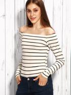 Shein White Stripe Off The Shoulder T-shirt