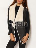 Shein Black Shearling Lined Pu Leather Belted Vest