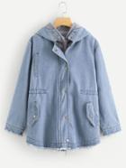 Shein Raw Hem Denim Coat With Hooded Vest